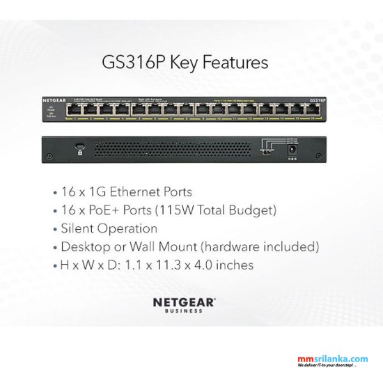 NETGEAR 16-Port Gigabit Ethernet Unmanaged PoE+ Switch